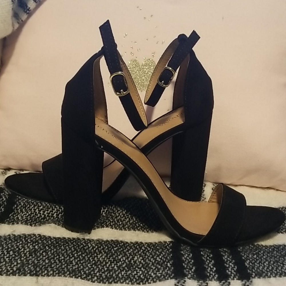 Womens Black Block Heels Open-Toe